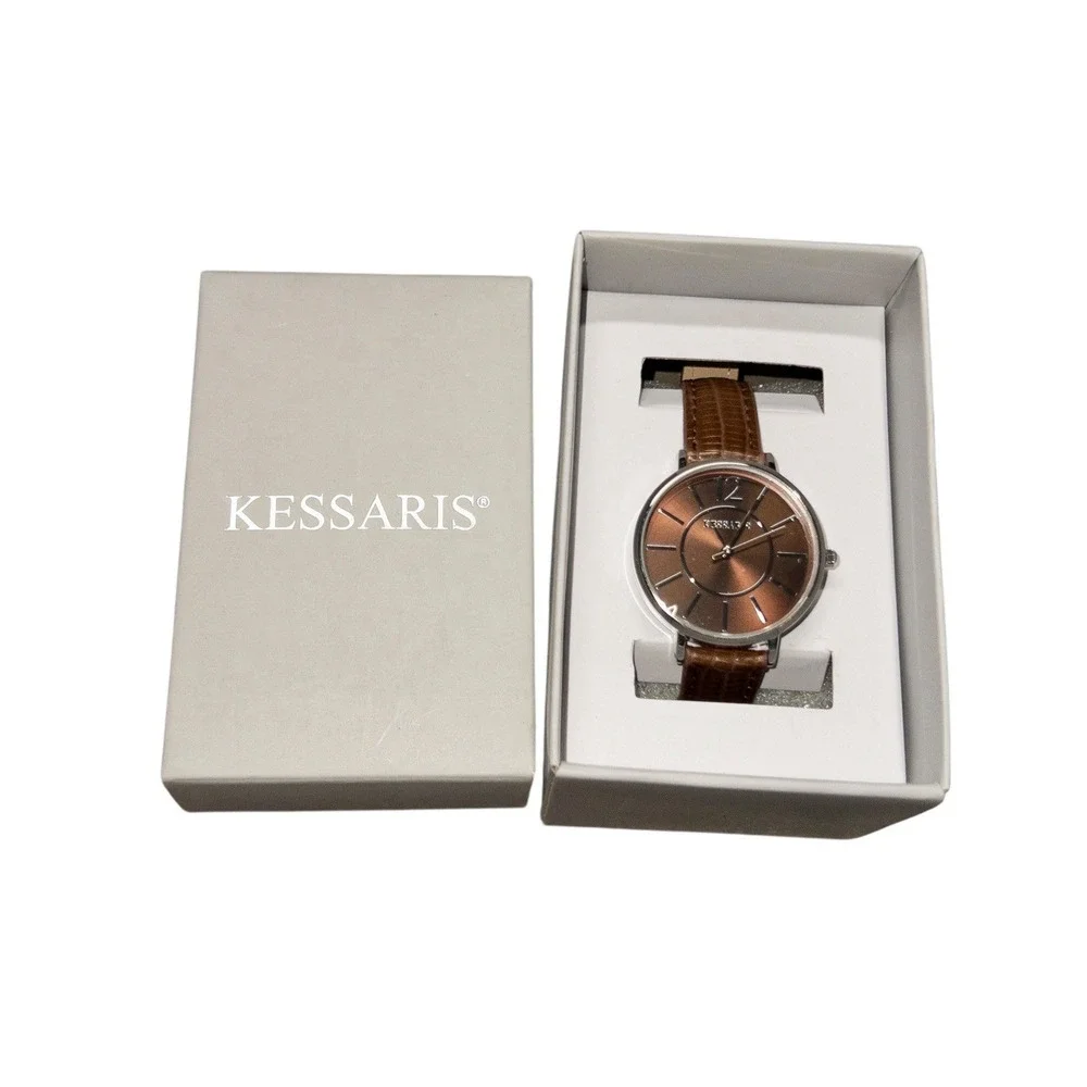 NIB Kessaris Womens 34mm Brown Watch Leather‎ Band